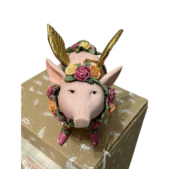Patience Brewster Rose The Flying Pig Ornament Krinkles Christmas 4” w/ Box Pink - Picture 3 of 9